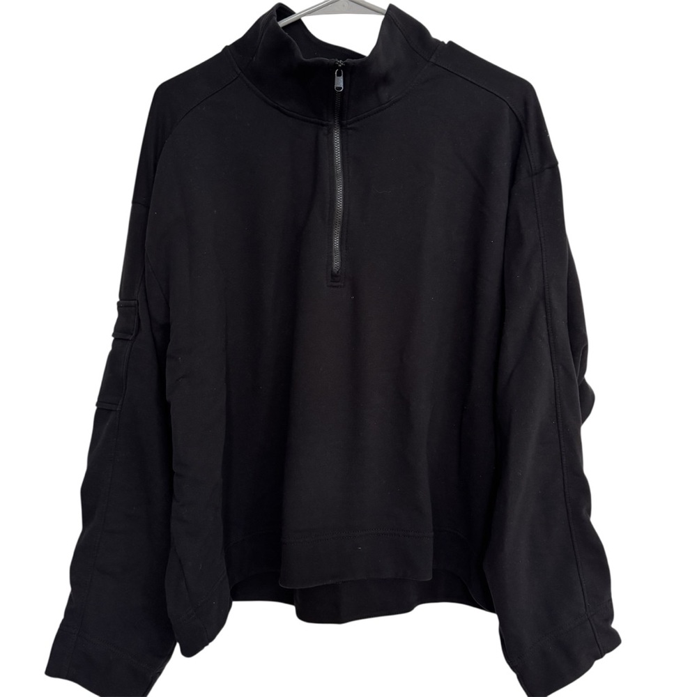 Athleta Retroterry 1/4 Zip Sweatshirt Black Size XL Pullover